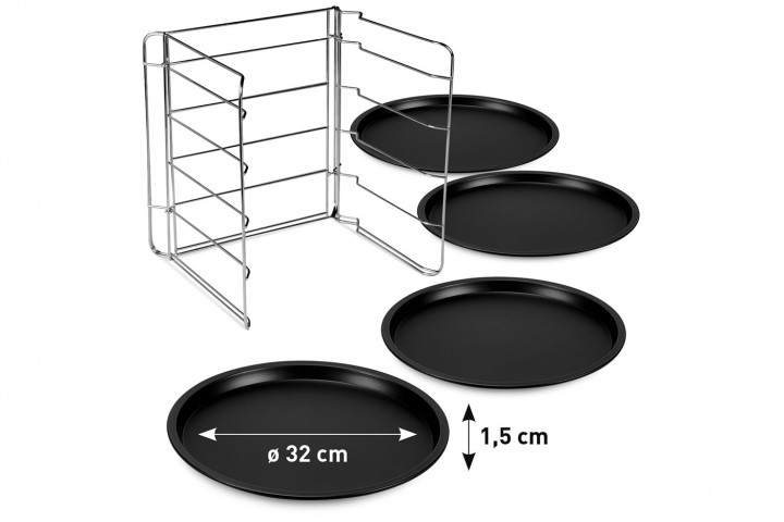 Set 4 pizza tins with steel grill rack