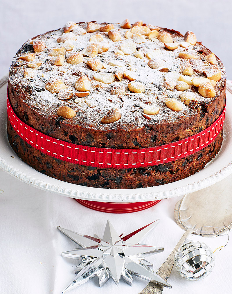 Christmas fruit cake with orange and dark chocolate