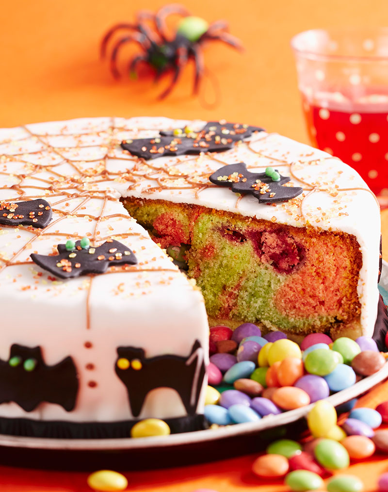 A Halloween cake,  sliced (gluten-free)