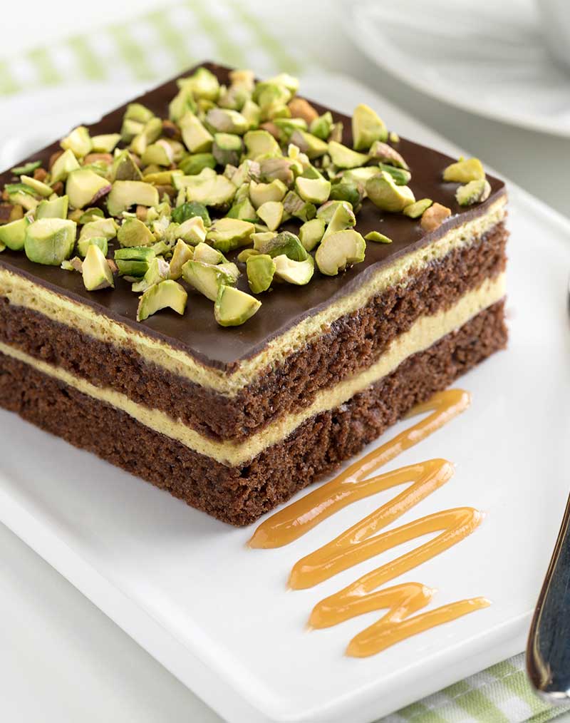 Chocolate  cake and pistachios