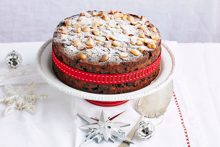 Christmas fruit cake with orange and dark chocolate